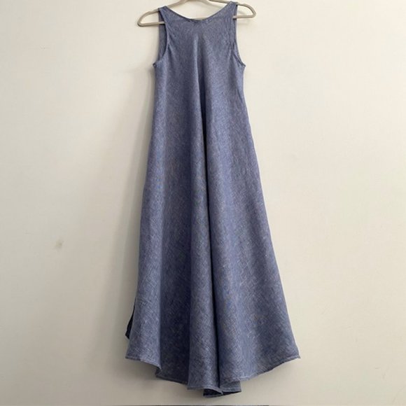 CP Shades Cove Blue Linen Sleeveless V Neck Maxi Dress - Size Small - Picture 6 of 15